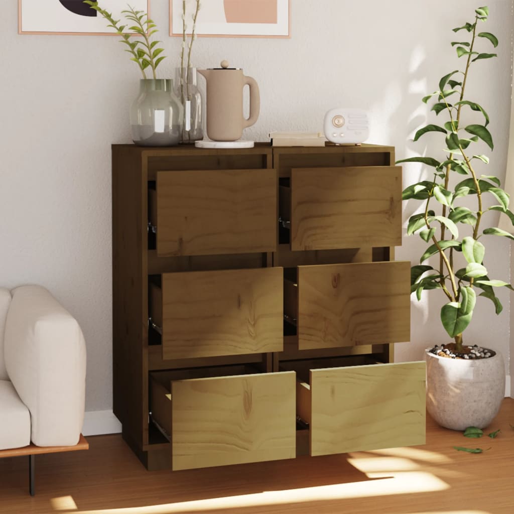 vidaXL Sideboards 2 Stk. Honigbraun 32x34x75 cm Massivholz Kiefer