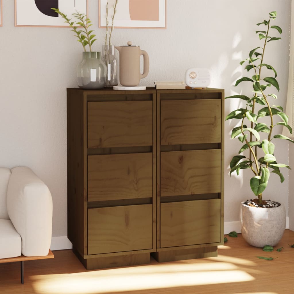 vidaXL Sideboards 2 Stk. Honigbraun 32x34x75 cm Massivholz Kiefer