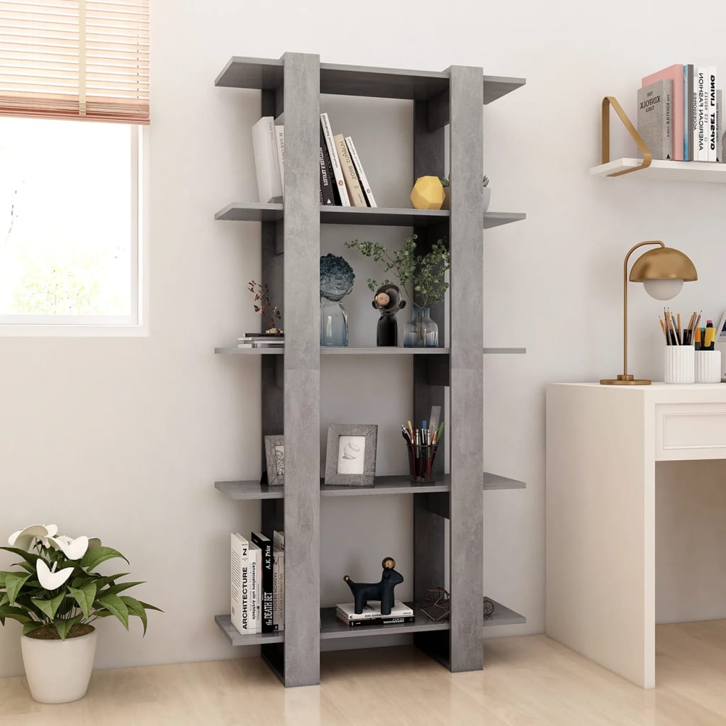 vidaXL Bücherregal/Raumteiler Betongrau 80x30x160 cm Holzwerkstoff