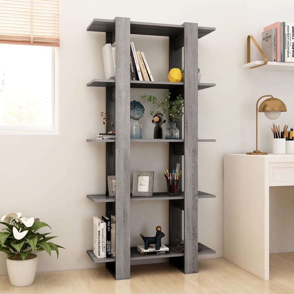 vidaXL Bücherregal/Raumteiler Grau Sonoma 80x30x160 cm Holzwerkstoff