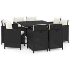 vidaXL 9-tlg. Garten-Essgruppe mit Auflagen Poly Rattan Schwarz