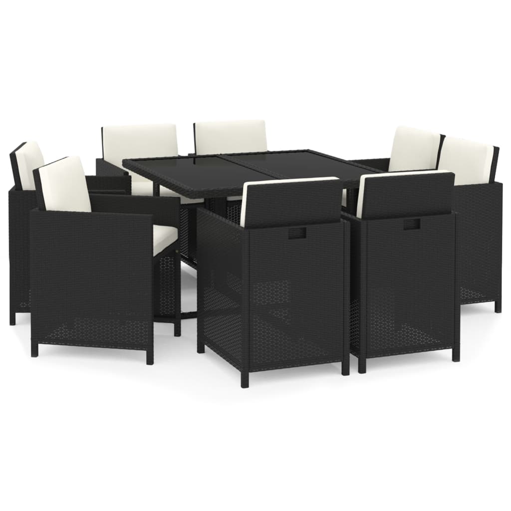 vidaXL 9-tlg. Garten-Essgruppe mit Auflagen Poly Rattan Schwarz