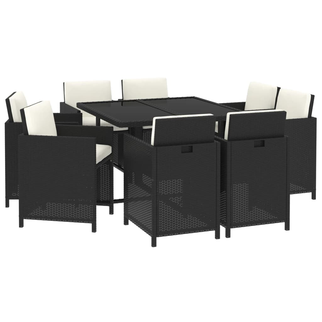 vidaXL 9-tlg. Garten-Essgruppe mit Auflagen Poly Rattan Schwarz