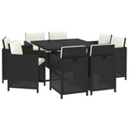 vidaXL 9-tlg. Garten-Essgruppe mit Auflagen Poly Rattan Schwarz