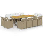 vidaXL 13-tlg. Garten-Essgruppe mit Kissen Poly Rattan Beige