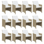 vidaXL 13-tlg. Garten-Essgruppe mit Kissen Poly Rattan Beige