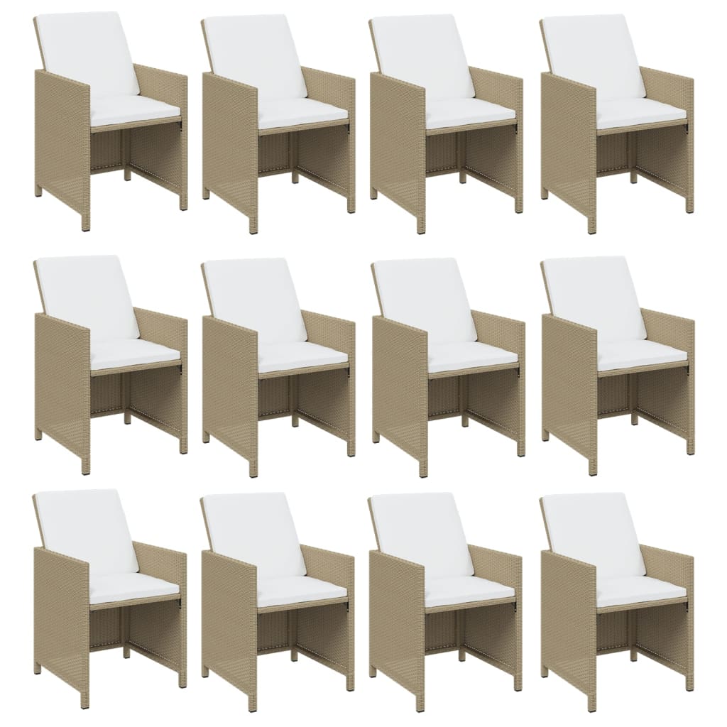 vidaXL 13-tlg. Garten-Essgruppe mit Kissen Poly Rattan Beige