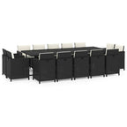 vidaXL 15-tlg. Garten-Essgruppe mit Kissen Poly Rattan Schwarz