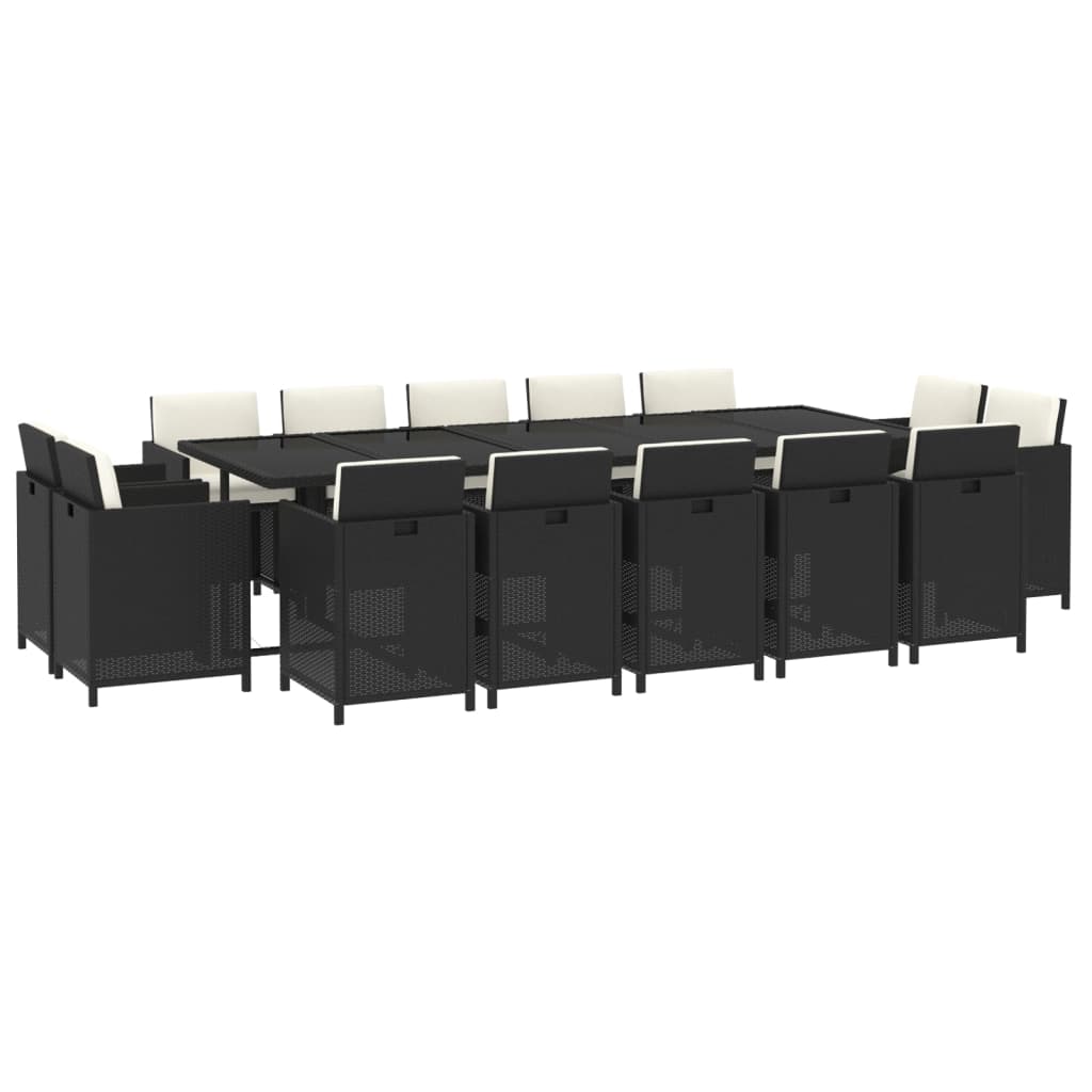 vidaXL 15-tlg. Garten-Essgruppe mit Kissen Poly Rattan Schwarz
