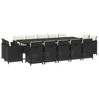 vidaXL 15-tlg. Garten-Essgruppe mit Kissen Poly Rattan Schwarz