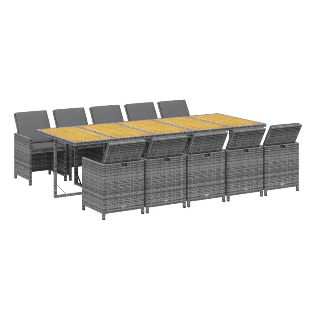 vidaXL 11-tlg. Garten-Essgruppe mit Auflagen Poly Rattan Grau