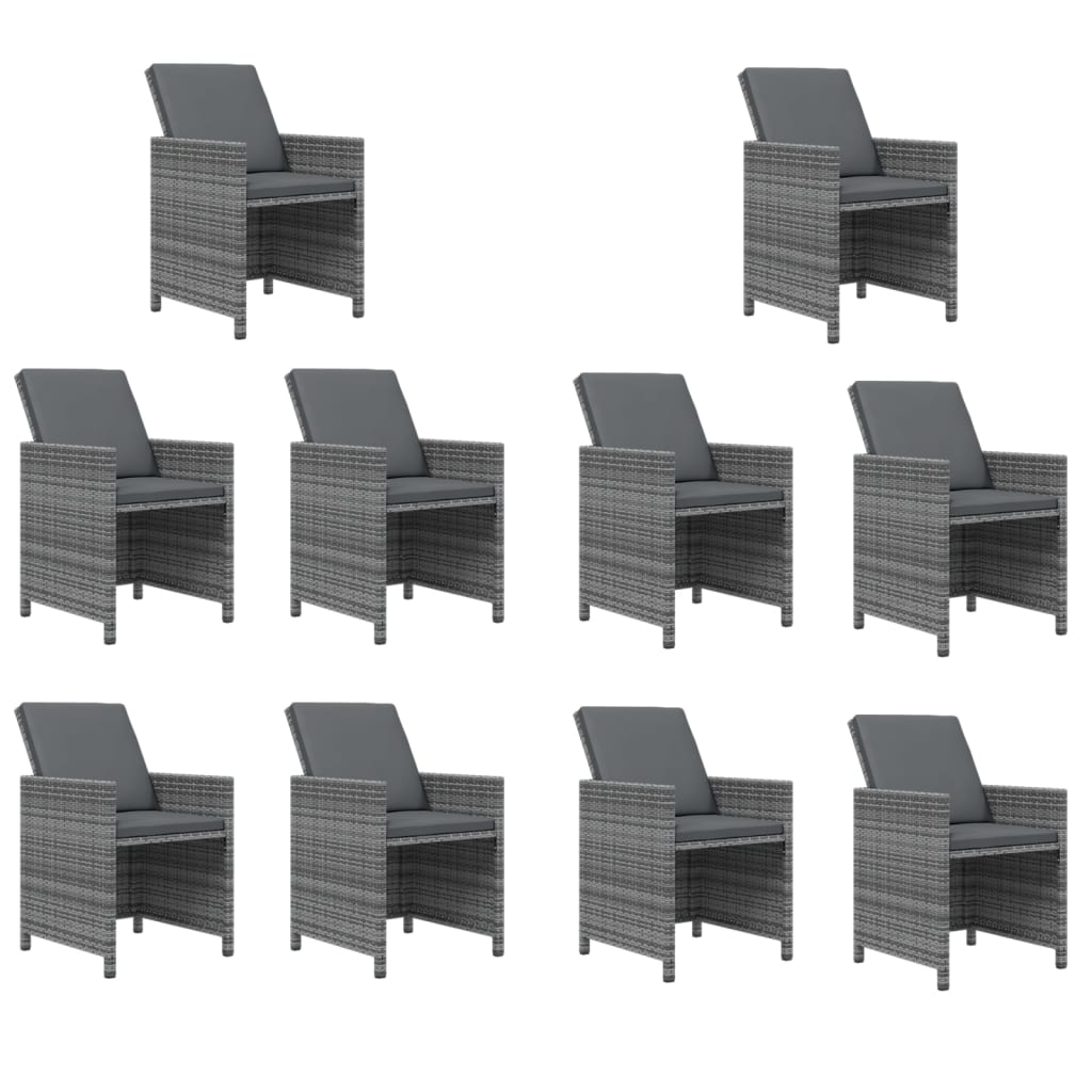 vidaXL 11-tlg. Garten-Essgruppe mit Auflagen Poly Rattan Grau
