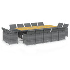 vidaXL 15-tlg. Garten-Essgruppe mit Auflagen Poly Rattan Grau