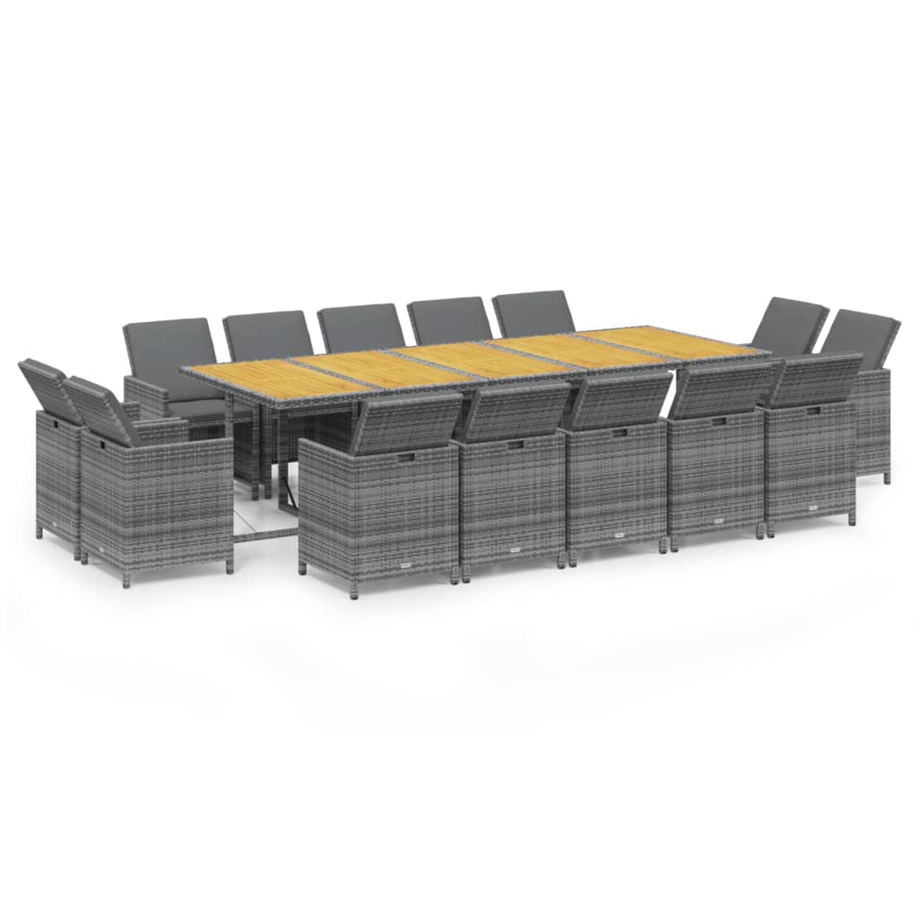 vidaXL 15-tlg. Garten-Essgruppe mit Auflagen Poly Rattan Grau