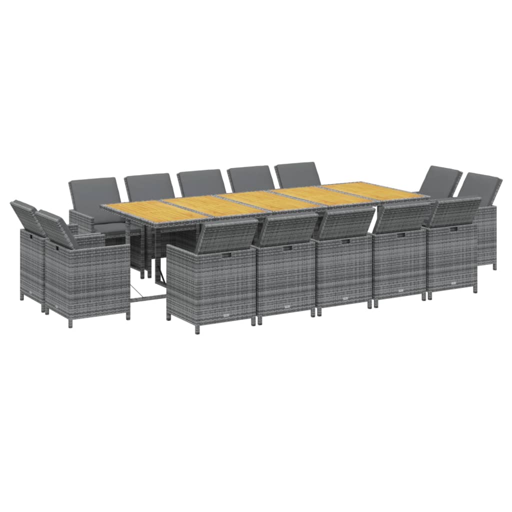 vidaXL 15-tlg. Garten-Essgruppe mit Auflagen Poly Rattan Grau