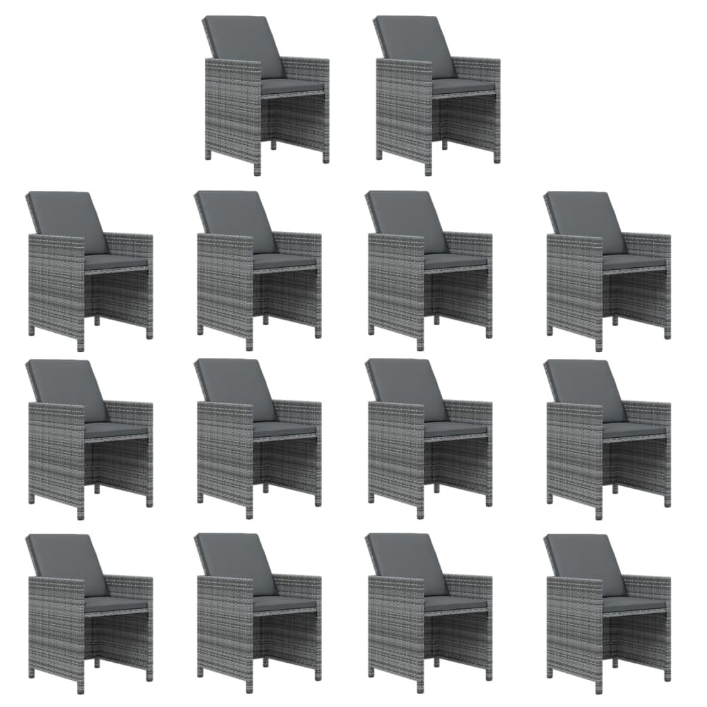 vidaXL 15-tlg. Garten-Essgruppe mit Auflagen Poly Rattan Grau