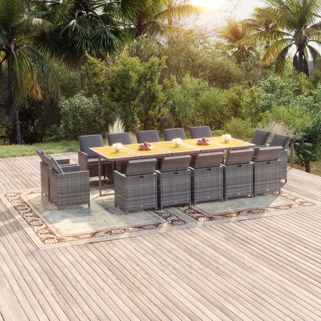 vidaXL 15-tlg. Garten-Essgruppe mit Auflagen Poly Rattan Grau