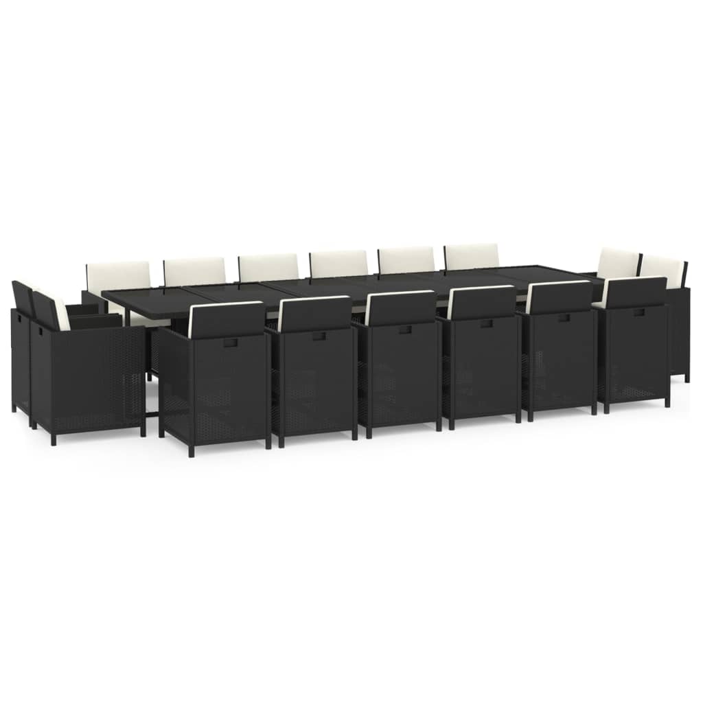 vidaXL 17-tlg. Garten-Essgruppe mit Kissen Poly Rattan Schwarz