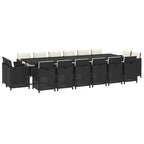 vidaXL 17-tlg. Garten-Essgruppe mit Kissen Poly Rattan Schwarz
