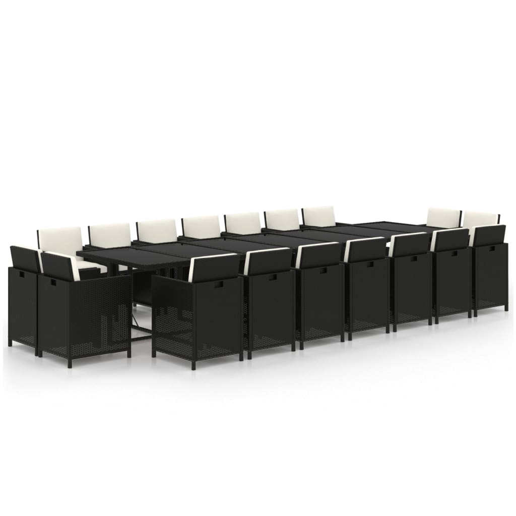 vidaXL 19-tlg. Garten-Essgruppe mit Kissen Poly Rattan Schwarz