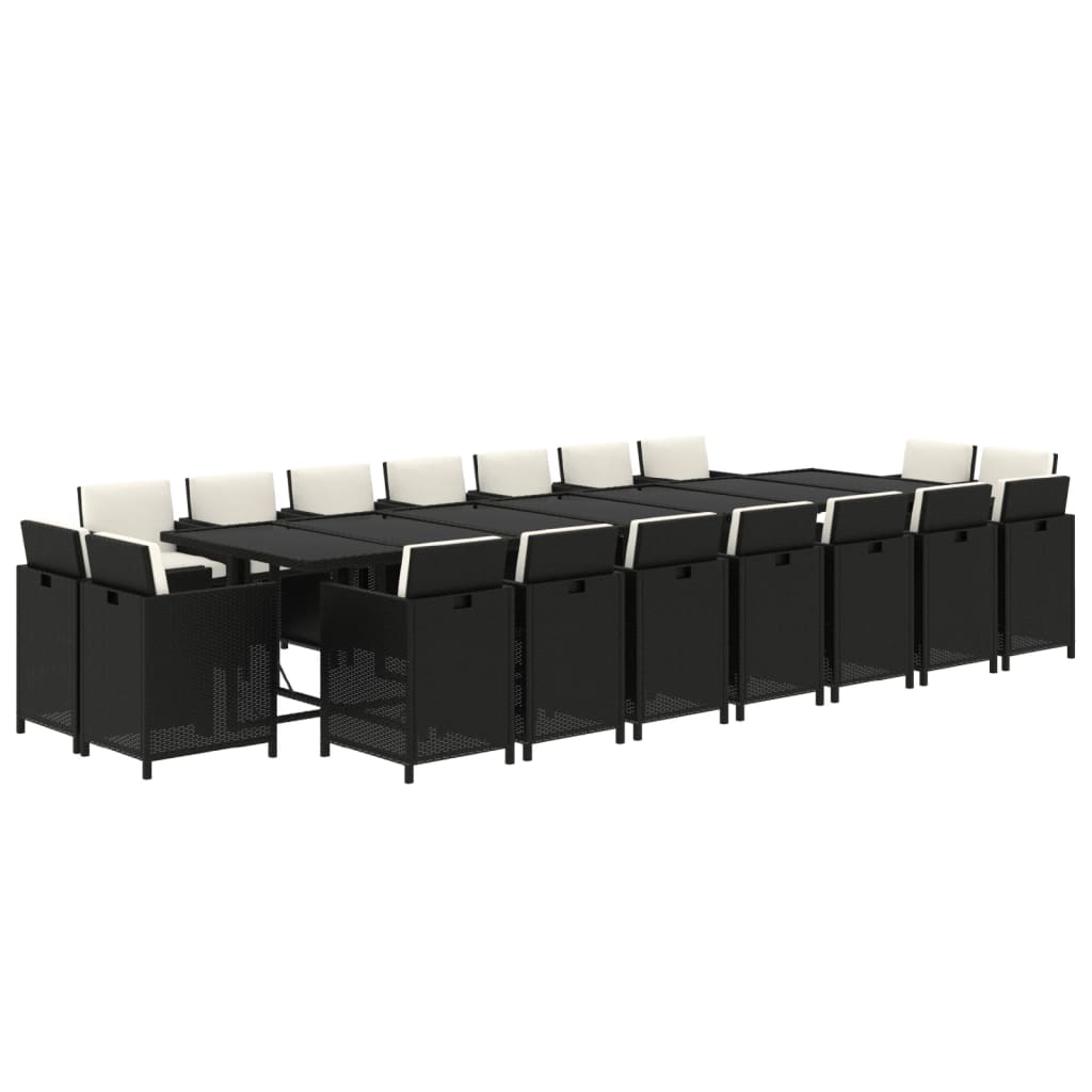 vidaXL 19-tlg. Garten-Essgruppe mit Kissen Poly Rattan Schwarz