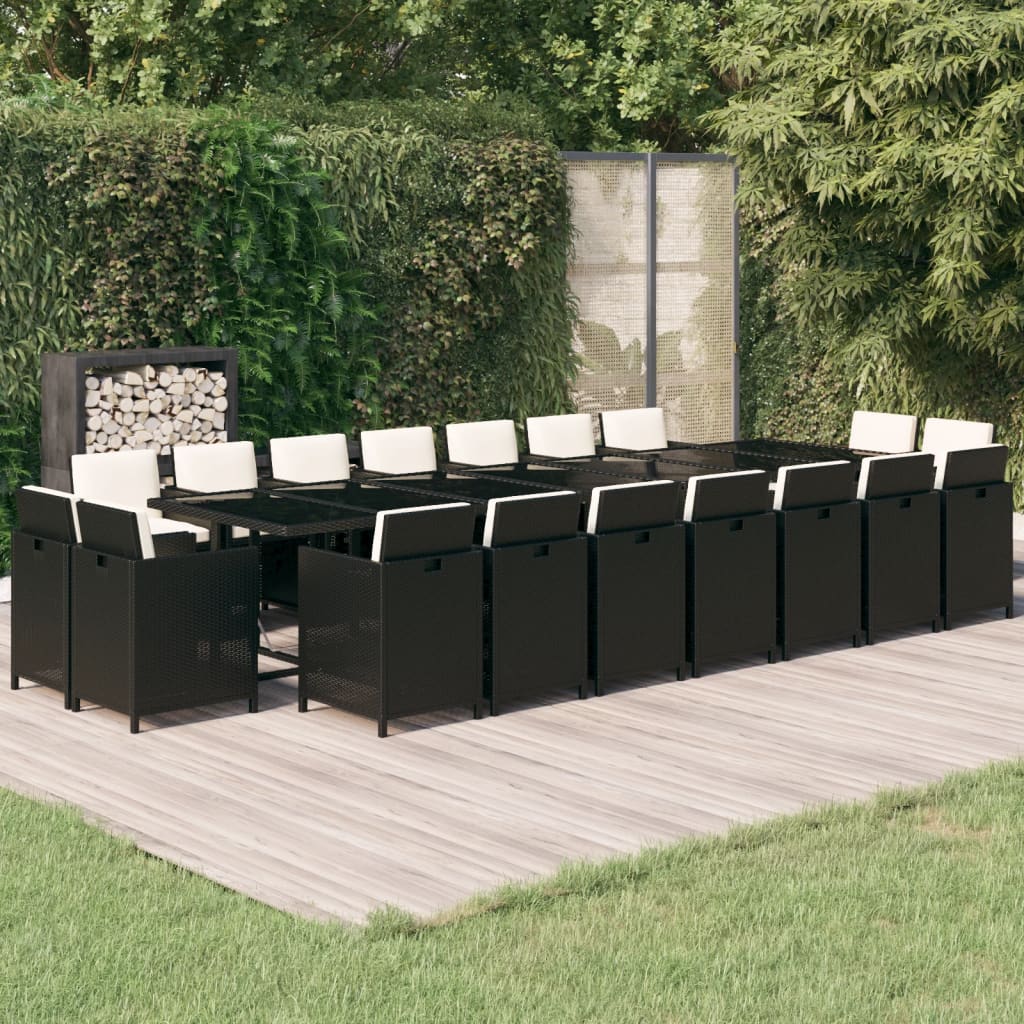 vidaXL 19-tlg. Garten-Essgruppe mit Kissen Poly Rattan Schwarz
