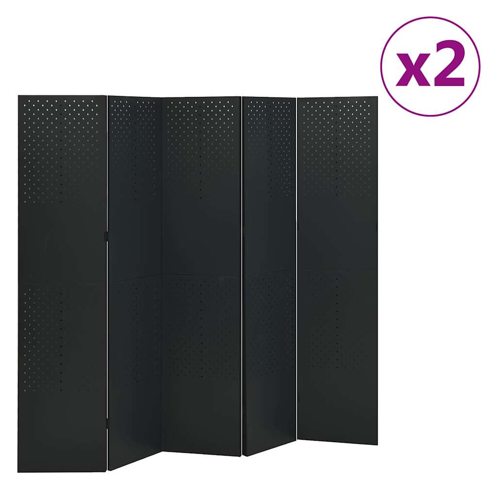 vidaXL 5-tlg. Raumteiler 2 Stk. Schwarz 200x180 cm Stahl