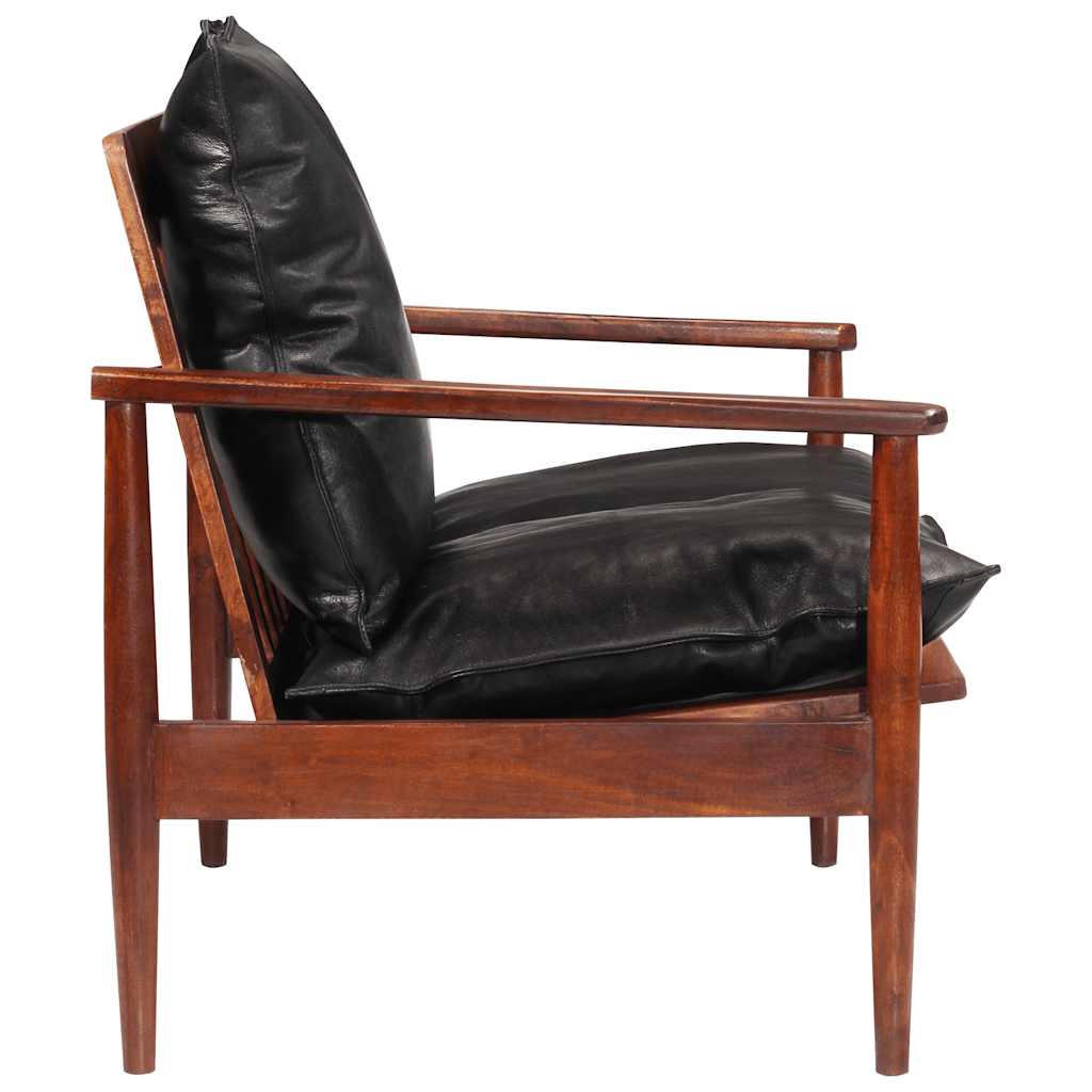 vidaXL 2-Sitzer-Sofa Schwarz Echtleder und Massivholz Akazie