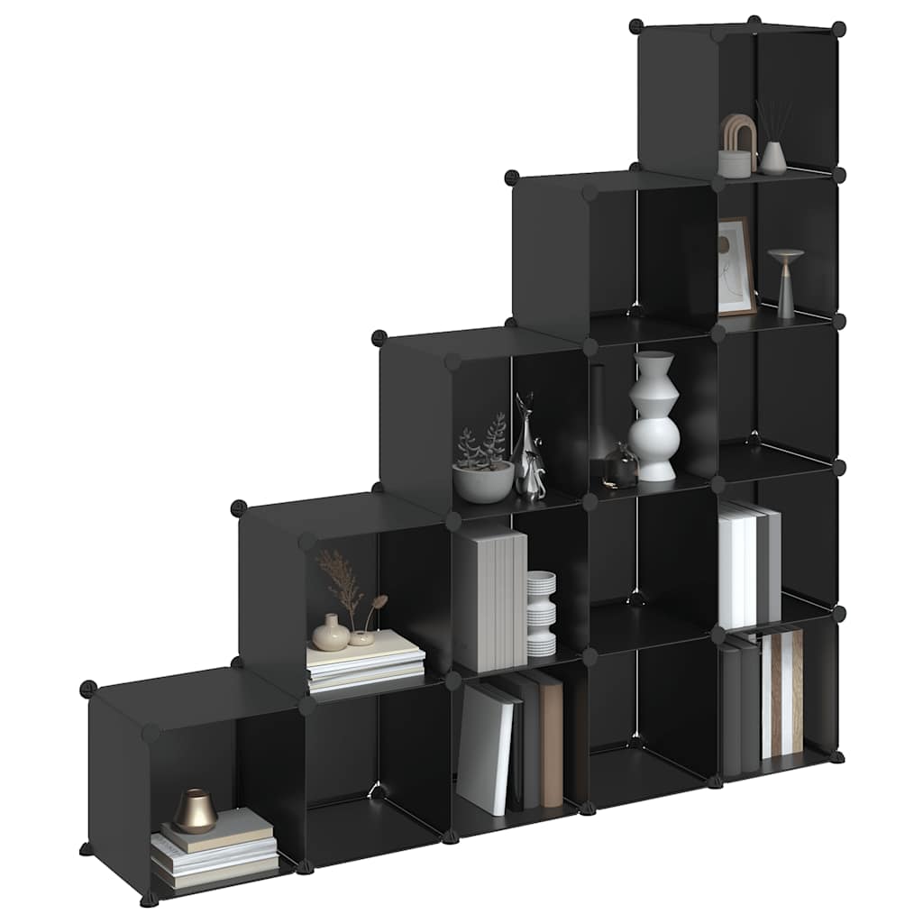 vidaXL Regalsystem mit 15 Würfeln Schwarz PP