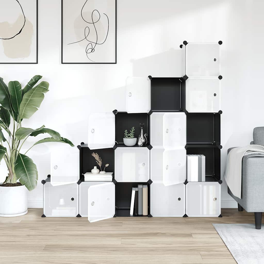 vidaXL Regalsystem mit 15 Würfeln und Türen Schwarz PP