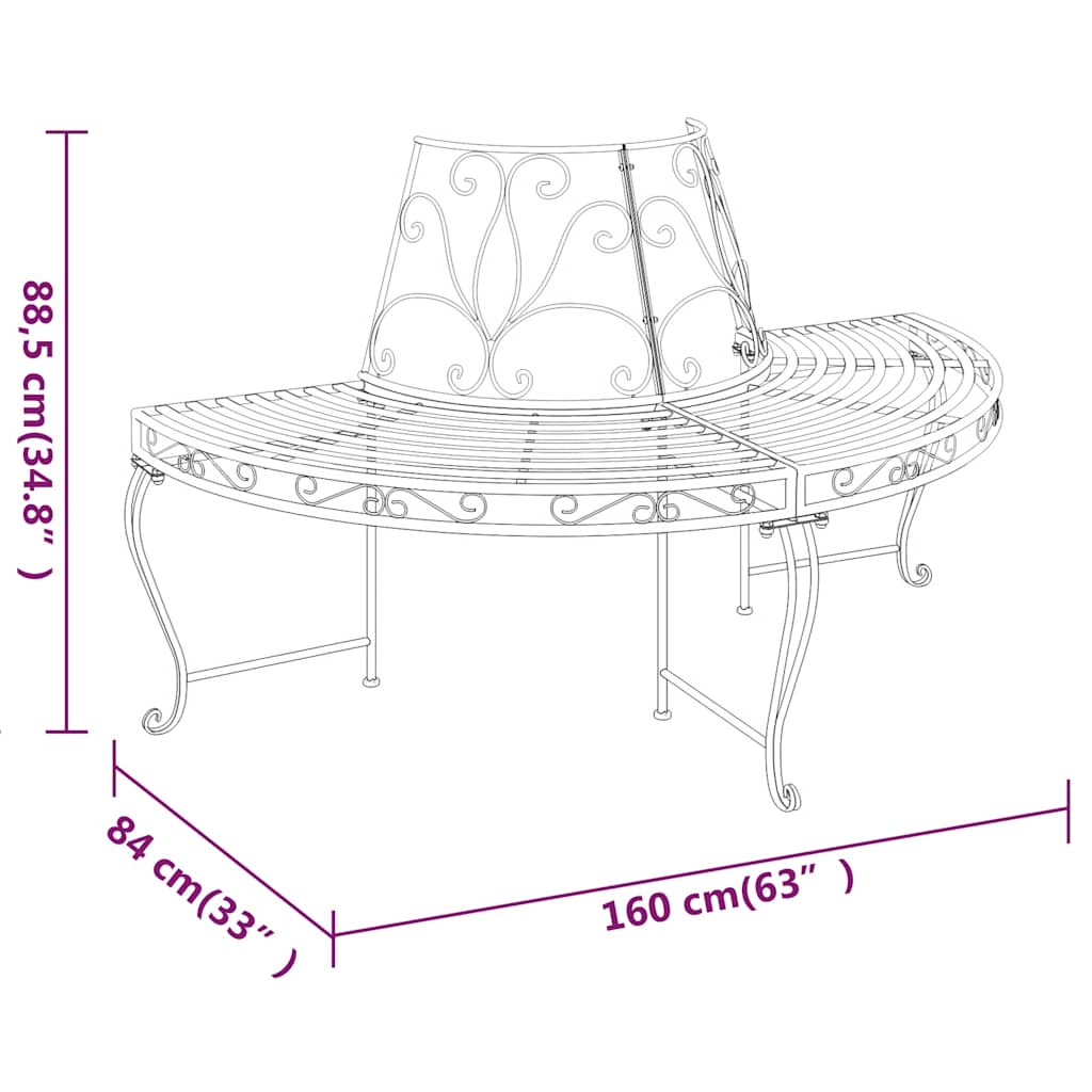vidaXL Baumbänke Halbrund 2 Stk. Ø160 cm Schwarz Stahl