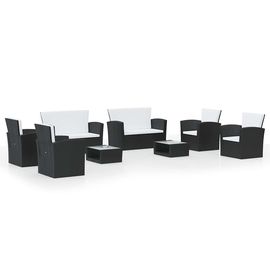 vidaXL 8-tlg. Garten-Lounge-Set mit Kissen Poly Rattan Schwarz