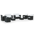 vidaXL 8-tlg. Garten-Lounge-Set mit Kissen Poly Rattan Schwarz