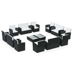 vidaXL 16-tlg. Garten-Lounge-Set mit Kissen Poly-Rattan Schwarz