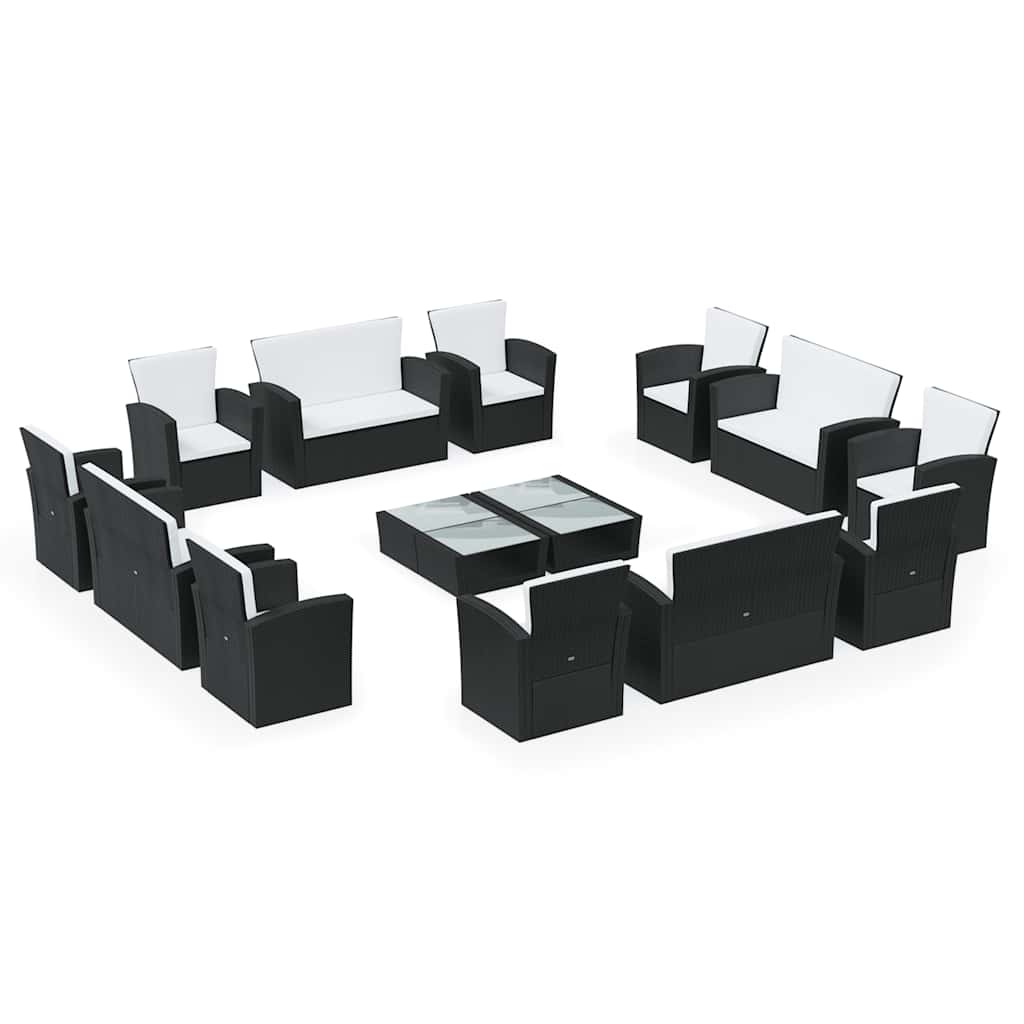 vidaXL 16-tlg. Garten-Lounge-Set mit Kissen Poly-Rattan Schwarz