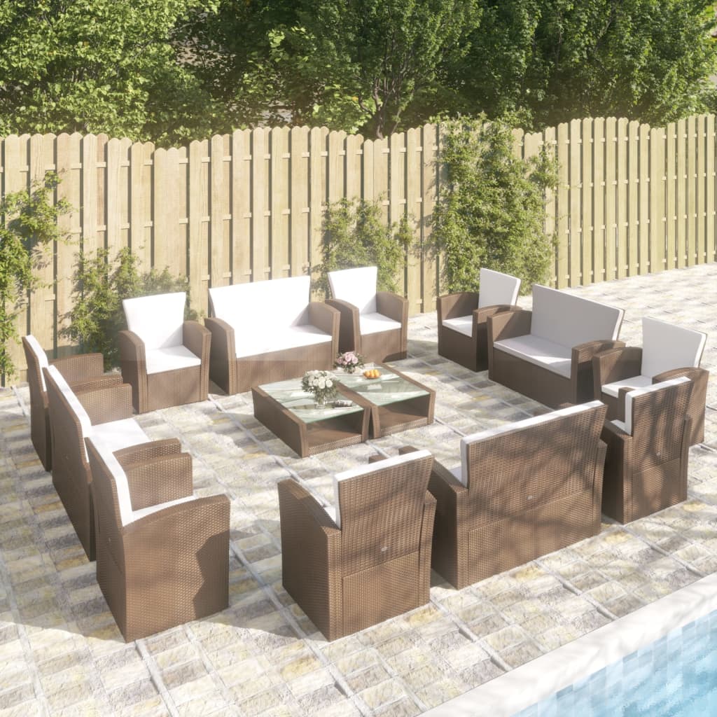 vidaXL 16-tlg. Garten-Lounge-Set mit Kissen Poly-Rattan Schwarz
