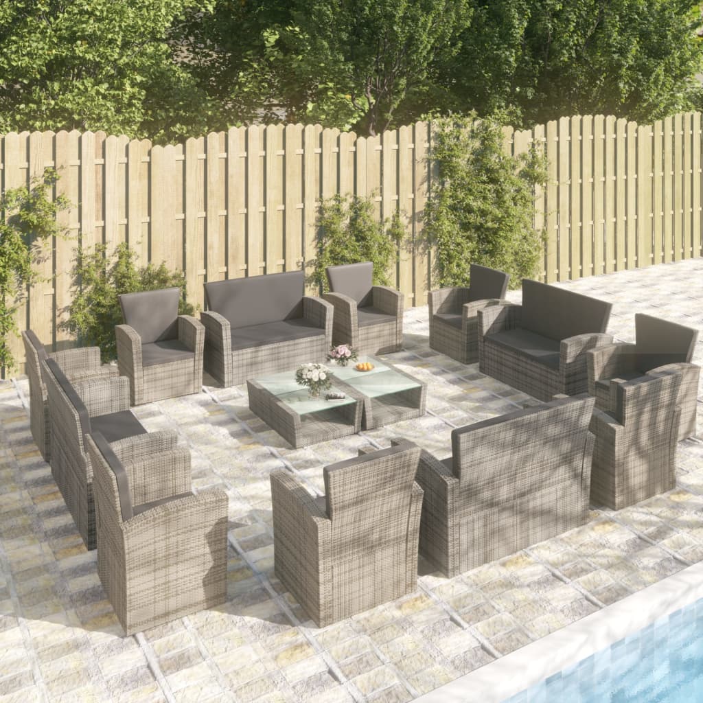 vidaXL 16-tlg. Garten-Lounge-Set mit Kissen Poly-Rattan Schwarz
