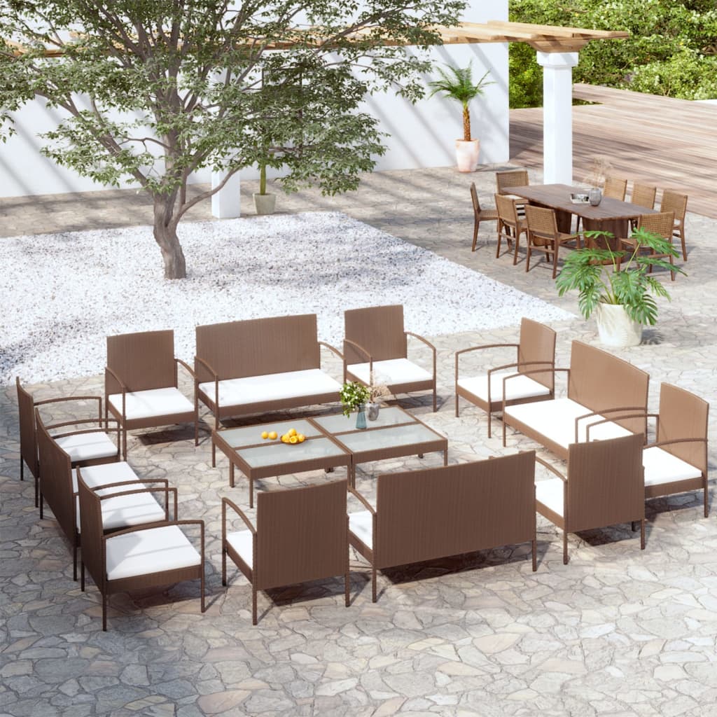vidaXL 16-tlg. Garten-Lounge-Set mit Auflagen Poly Rattan Schwarz