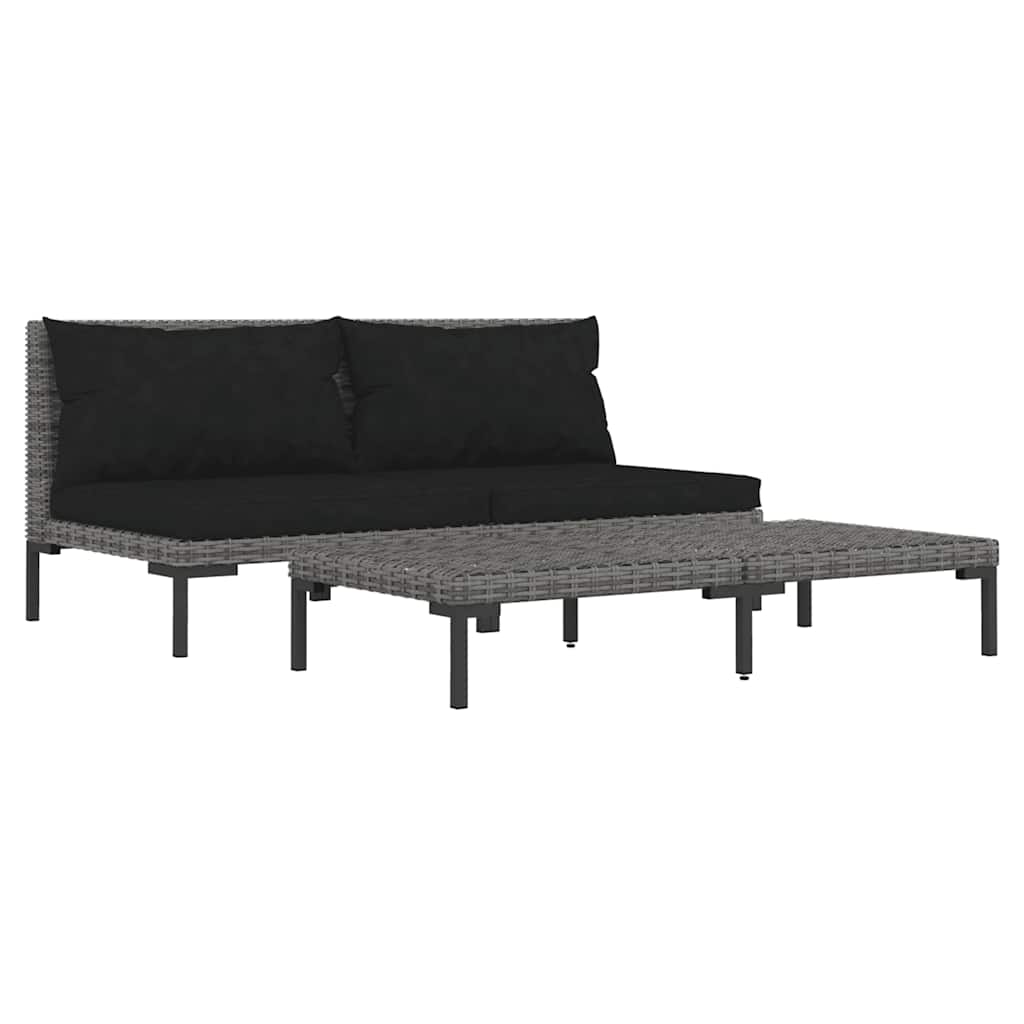 vidaXL 3-tlg. Garten-Lounge-Set Dunkelgrau Halbrundes Poly Rattan