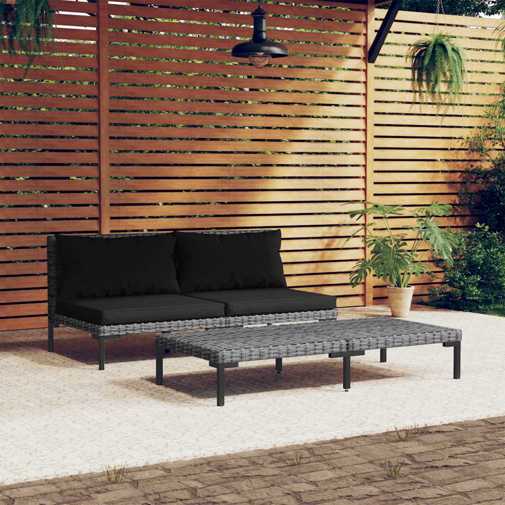 vidaXL 3-tlg. Garten-Lounge-Set Dunkelgrau Halbrundes Poly Rattan