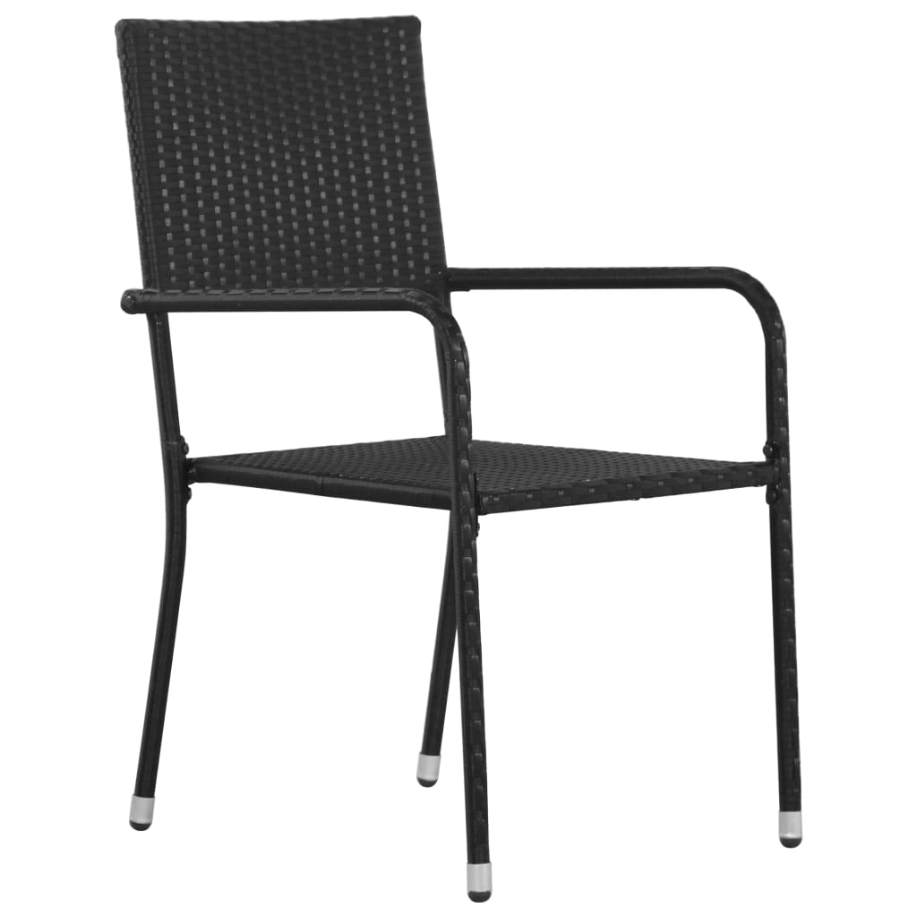 vidaXL Garten-Essstühle 6 Stk. Stapelbar Schwarz Polyrattan
