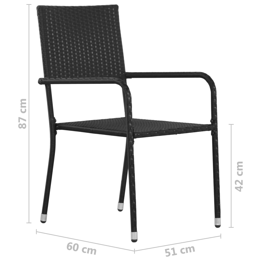 vidaXL Garten-Essstühle 6 Stk. Stapelbar Schwarz Polyrattan