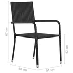 vidaXL Garten-Essstühle 6 Stk. Stapelbar Schwarz Polyrattan