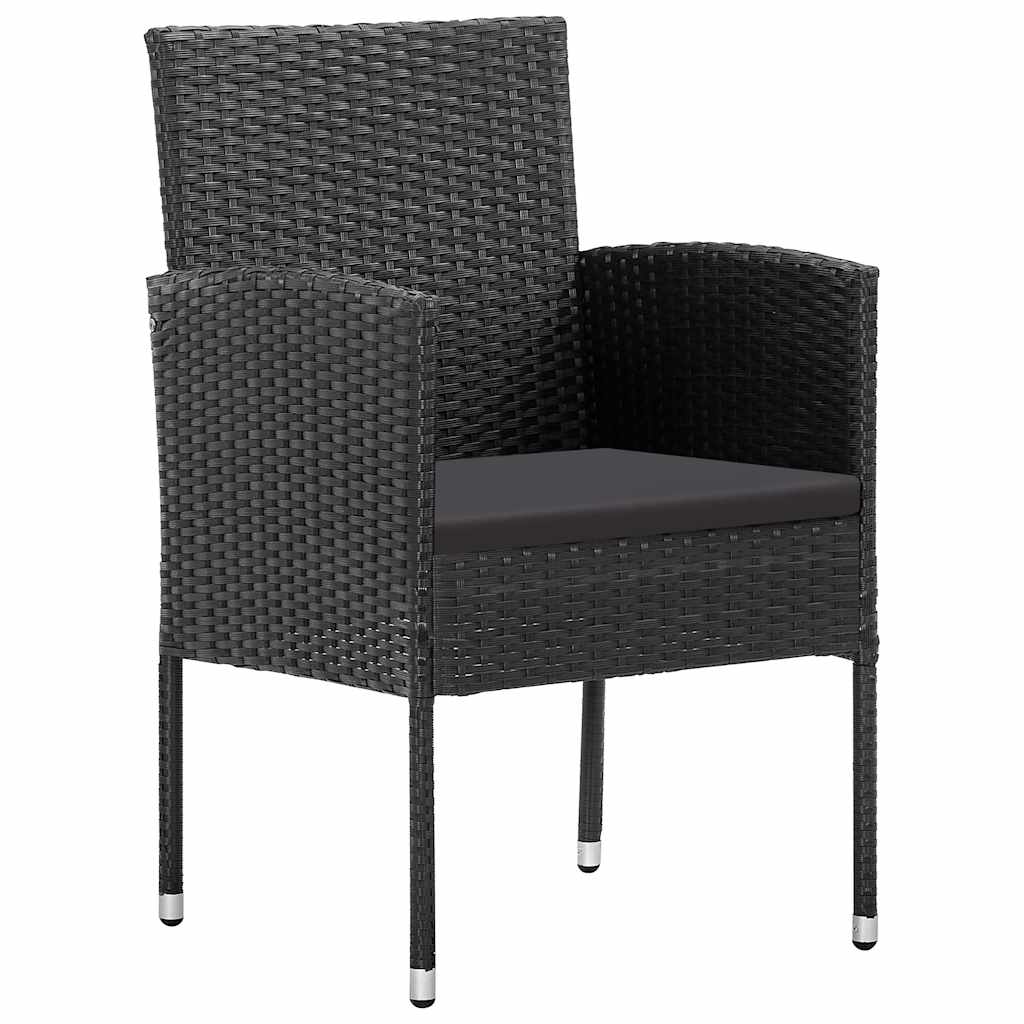 vidaXL Gartenstühle mit Kissen in Schwarz 2 Stk. Schwarz Poly Rattan