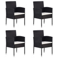 vidaXL Gartenstühle mit Kissen in Cremeweiß 4 Stk. Schwarz Polyrattan