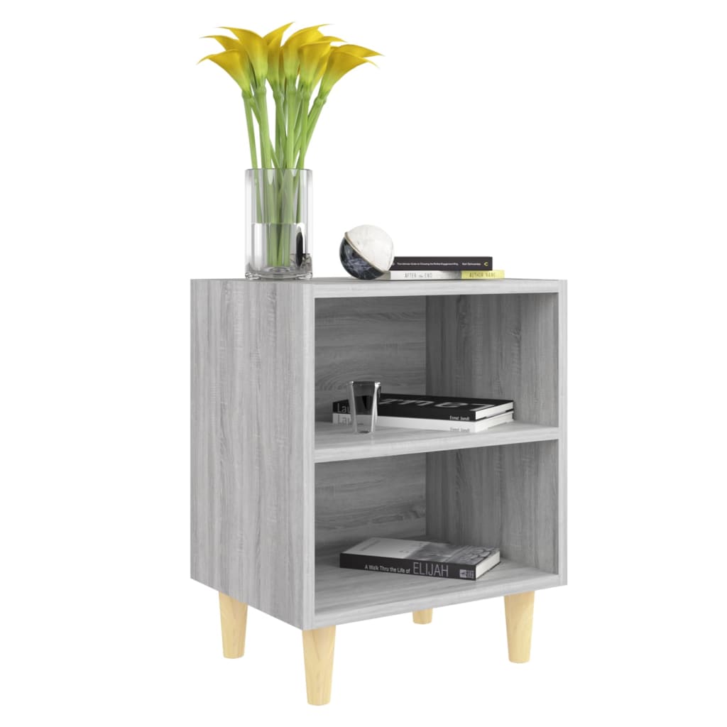 vidaXL Nachttisch mit Massivholz-Beinen Grau Sonoma 40x30x50 cm