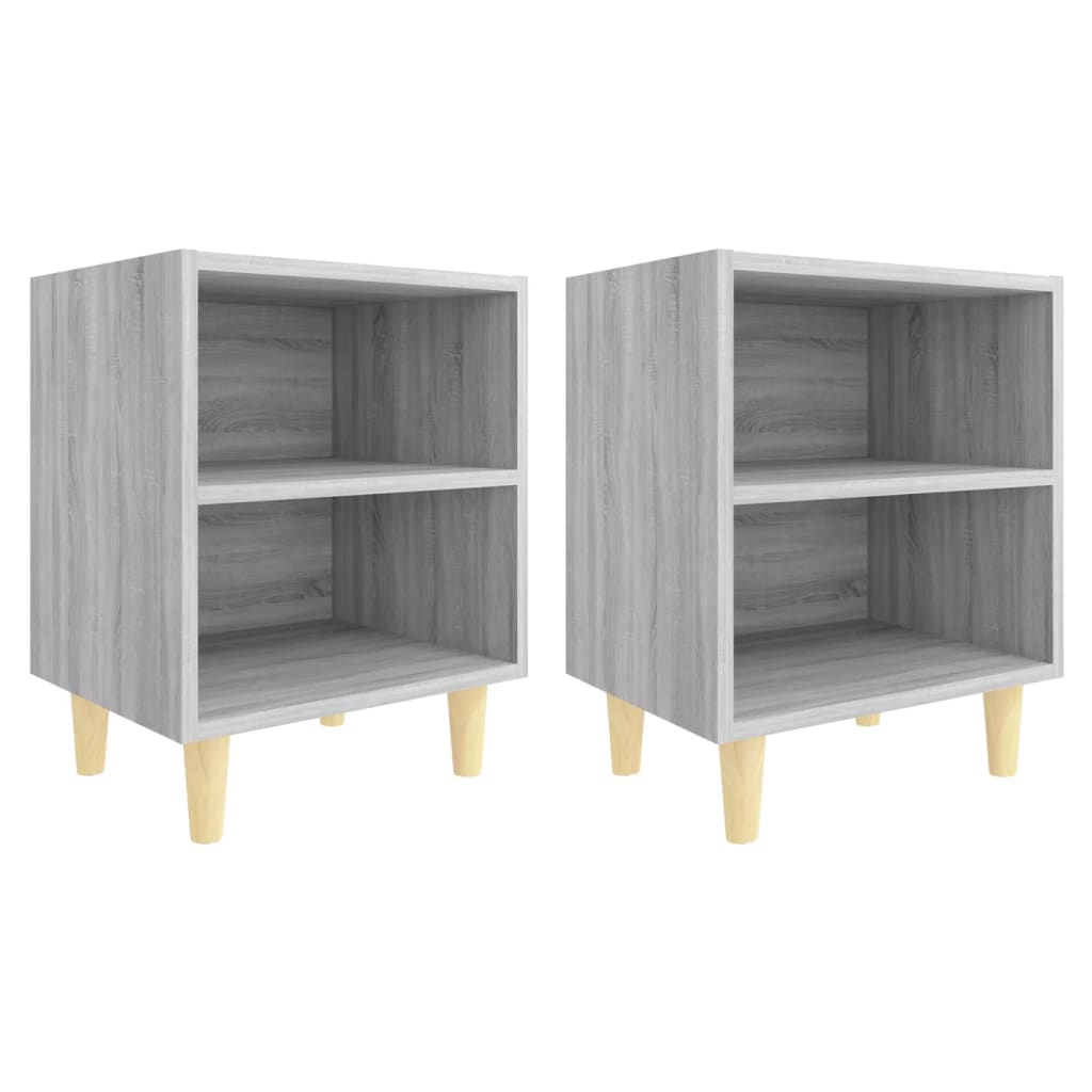 vidaXL Nachttische mit Massivholz-Beinen 2 Stk. Grau Sonoma 40x30x50cm