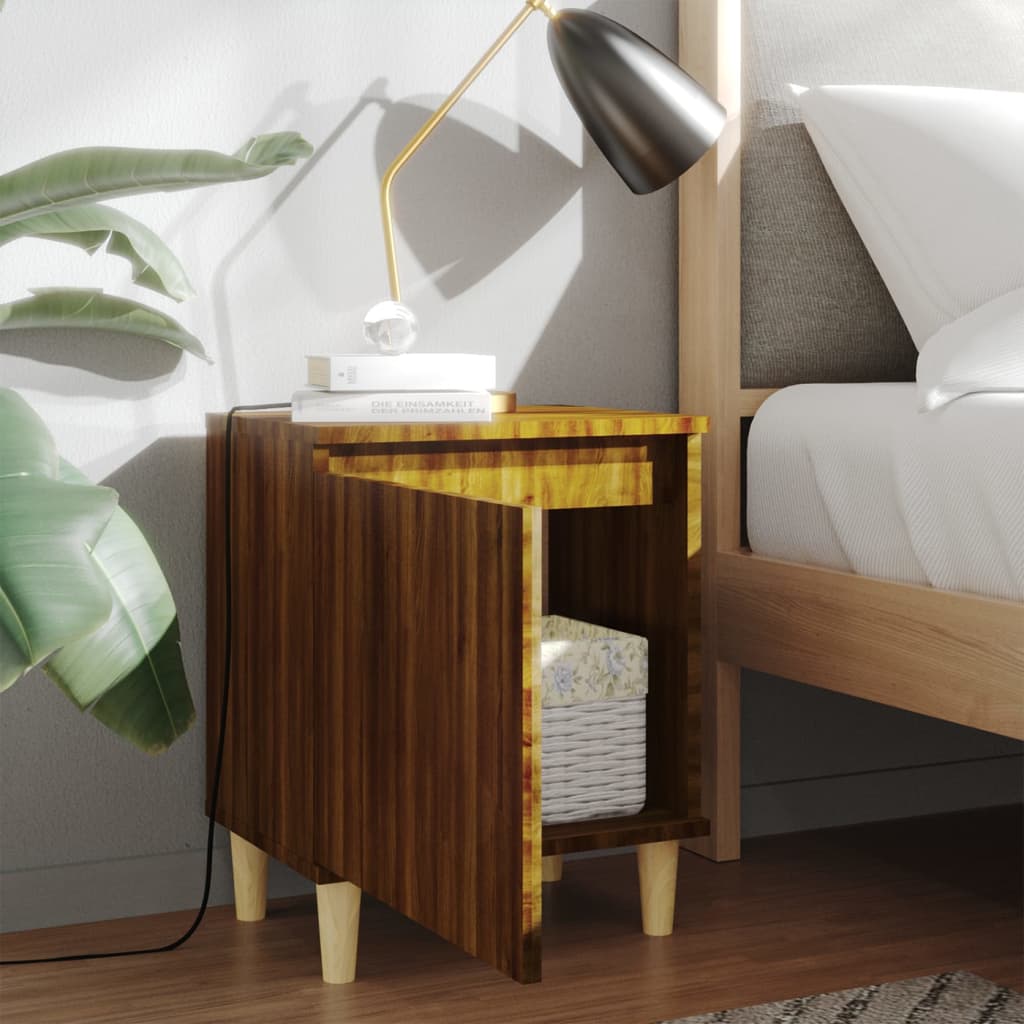 vidaXL Nachttisch mit Massivholz-Beinen Braun Eichen-Optik 40x30x50cm