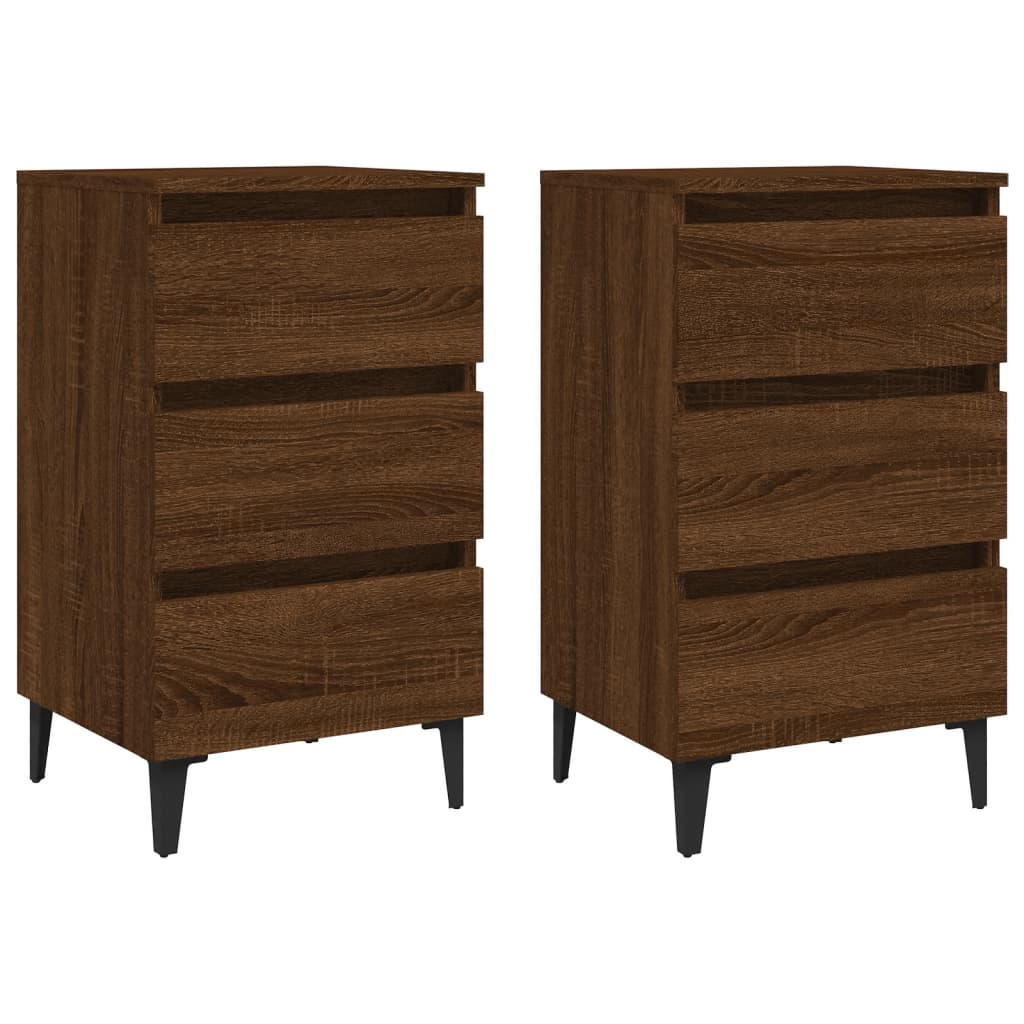 vidaXL Nachttische 2 Stk. Metallbeinen Braun Eichen-Optik 40x35x69 cm