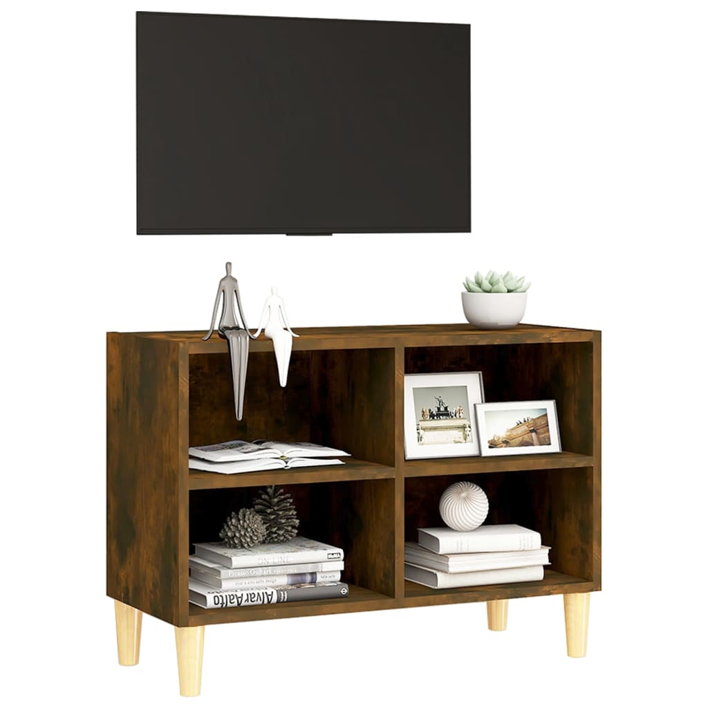 vidaXL TV-Schrank mit Massivholz-Beinen Räuchereiche 69,5x30x50 cm